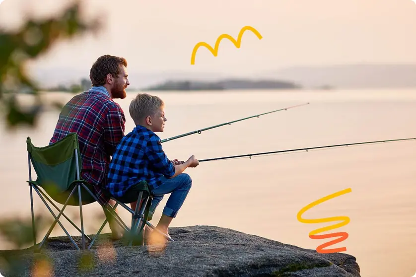 An image of a father and son fishing.