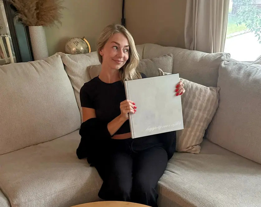 bride-to-be showing her custom guestbook