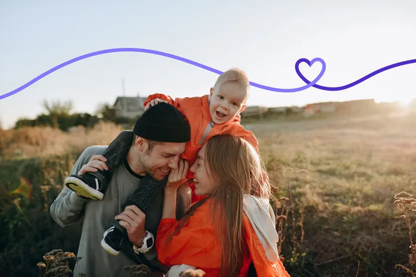A family photo taken during golden hour.