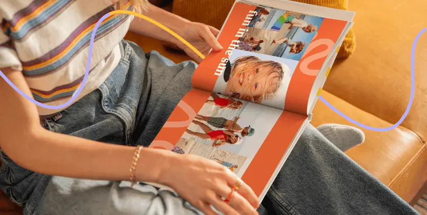 a mother looking at photo book