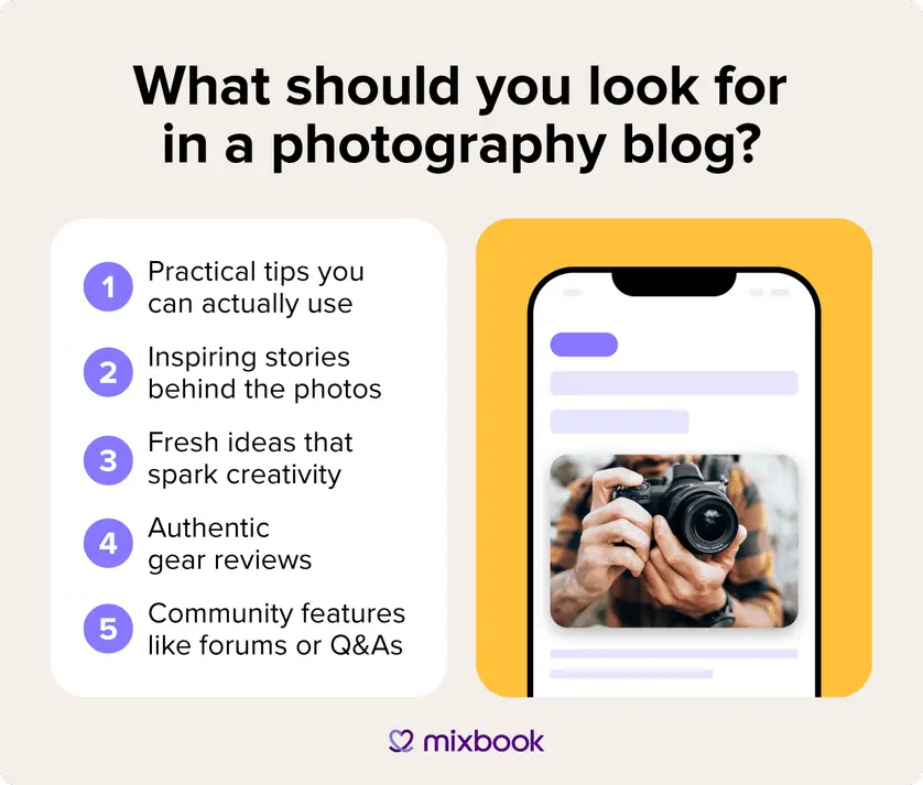 An image showing what to look for in a photography blog.
